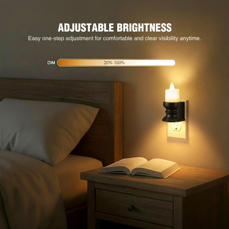 Meonum Flickering Flameless Candle Night Light Plug in, Dimmable LED