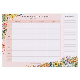 Making Meadows | Pink Floral Weekly Meal Planner Pad | Flower A4 Tear Off Week Food Planning Pad Notepad with Shopping List & Meal Prep | 50 Undated Sheets & 100gsm Paper | Premium Stationery