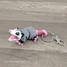 3D printed Mini Opossum Keychain articulated 4 in Flexi Fidget gift
