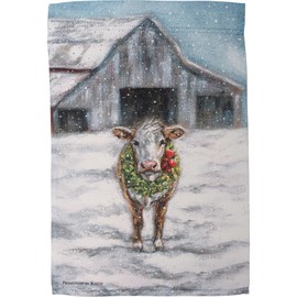 Primitives by Kathy Decorative Garden Flag - Cow with Wreath, 18 Inch, Multicolor