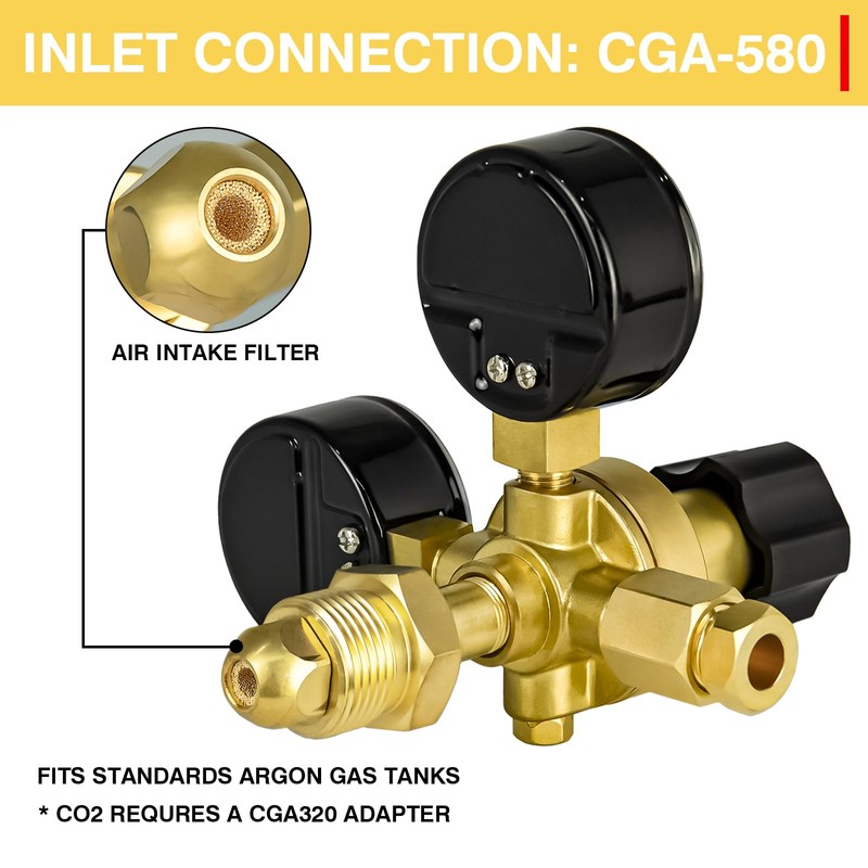 Zistel CO2 Argon Regulator Gauges Gas Welding, 0-4500PSI Argon Gas