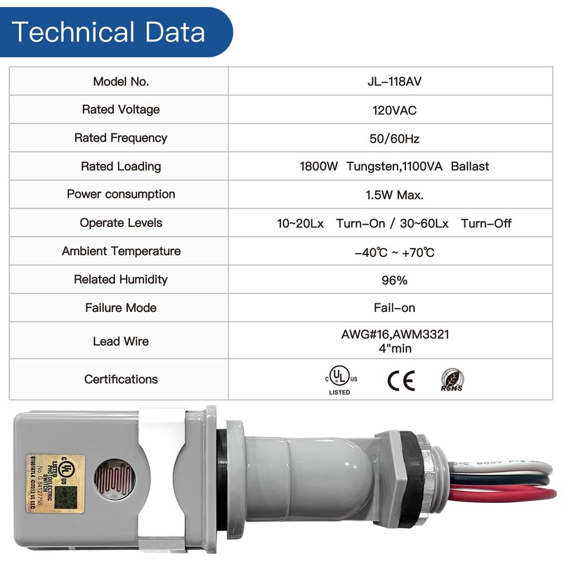 Wired Photoelectric Switch 2pcs Outdoor Lighting Sensor, 30-120s Time Delay