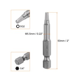 sourcing map Square Screwdriver Bit SQ2 1/4" Hex Shank 50mm/2" Length Magnetic 4 Point Hex Bits S2 Steel Industrial Grade Electric Screw Driver Bit 5.5mm Rod