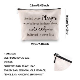 WCGXKO Coach Gift Behind Every Player Who Believes Themselves is A Coach Who Believed in Them First Coach Zipper Pouch Cosmetics Bag (Behind Every Player CA)