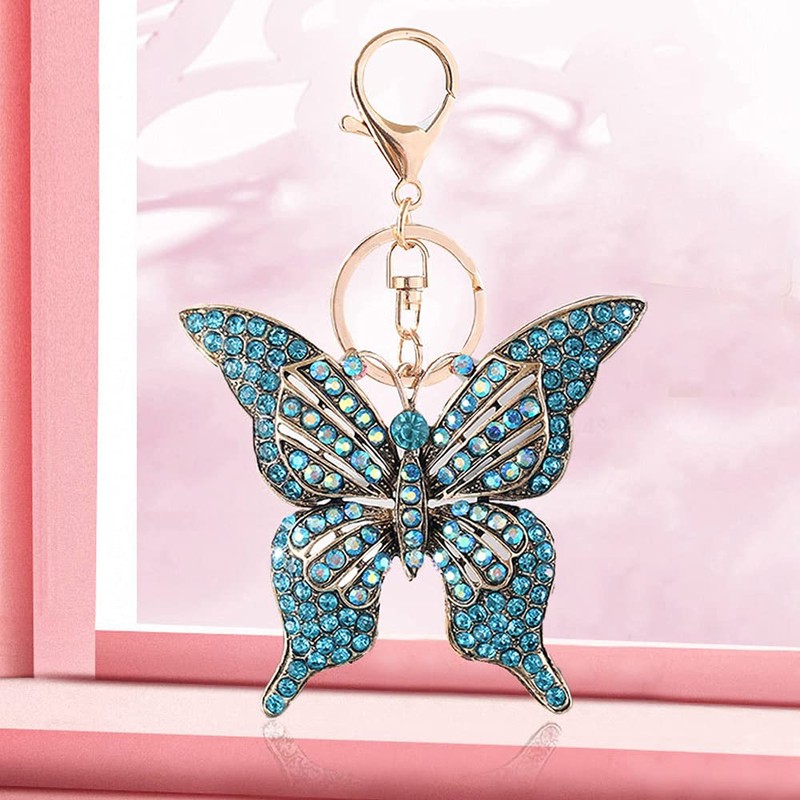 Butterfly Rhinestone Keyring, Sparkling Alloy Charm Keyring, lightblue, l