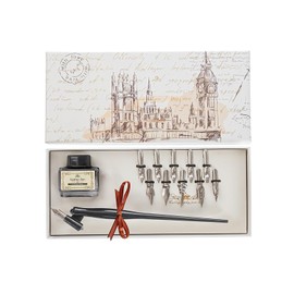 AOMAYLL Kalligraphie-Stift-Set aus Holz - Handgefertigter Dip Pen mit 11 Federn und schwarzer Tinte für Anfänger, Lettering, Zeichnen, Journaling, Cartoon, Einladungen und mehr (Schwarz)