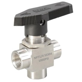 3 Way Ball Valve 1/4" NPT Reduce port 3mm Stainless Steel L Port Instrument Fitting panel mount (1/4")