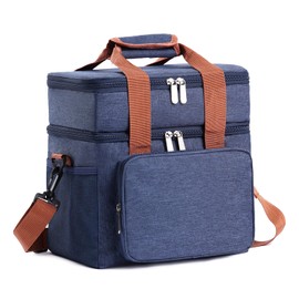 Tiita Double Layer Lunch Bag for Adults, 13L Insulated Lunch Box with Shoulder Strap, Bento Food Storage Organizer for Work, Picnic, School,Navy