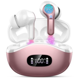 Wireless Earbuds, Bluetooth 5.3 Headphone In Ear Earphones 4 ENC Noise Cancelling Mic Headphones with HIFI Stereo, 40H Playtime, Type-C Charging, IP7 Waterproof Running Ear buds Headphones Rosegold