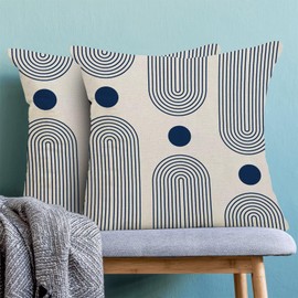 Boho Mid Century Pillow Covers 18x18 Set of 2, Abstract Simple Navy Blue Sun Arch Decorative Throw Pillowcase Boho Modern Outdoor Farmhouse Cushion Cover for Sofa Couch Bed Living Room Decor