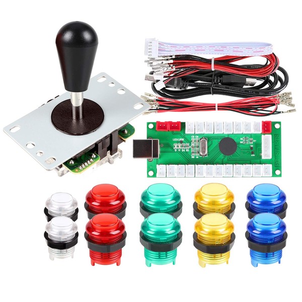 Fosiya 1 Player LED Arcade DIY Kit Parts USB Encoder to PC Ellipse & Oval Style Bat Joystick + 5v LED Arcade Buttons for Arcade Video Games Consoles Raspberry Pi (Mix Color)