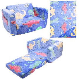 deAO Comfy Toddler Chairs with Blanket Kids Chairs 2-in-1 Soft Plaush Fold Out Toddler Couch for Girls and Boys, Kids Sofa Glow in Dark (Dinosaur)