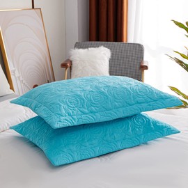 Kindred -Home 2-Piece Embroidered Floral Pillow Shams, Decorative Microfiber Pillow Shams Set Standard Euro Pillows 20x26 Size (Blue, Rose)