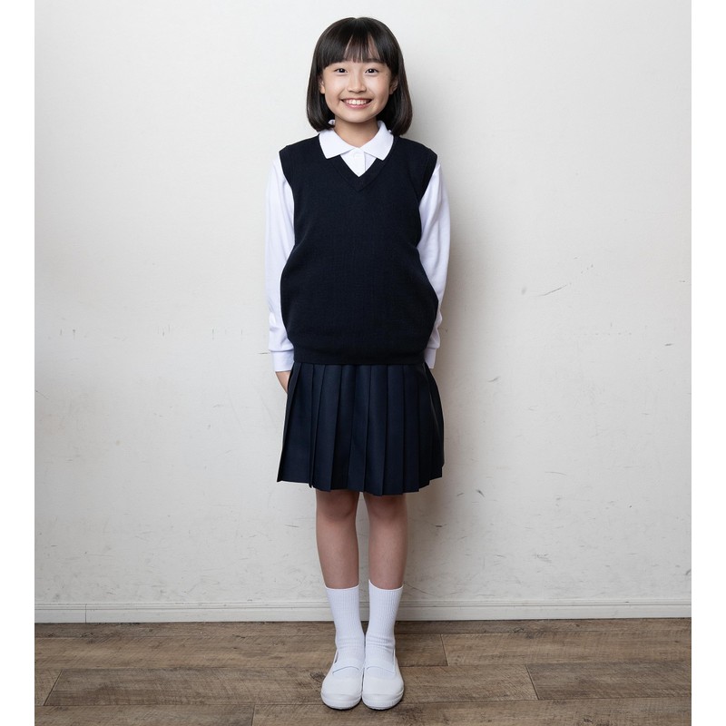 WELL-BE School Vest, Plain, Wool Blend, Anti-pilling, Knit, Navy, Elementary