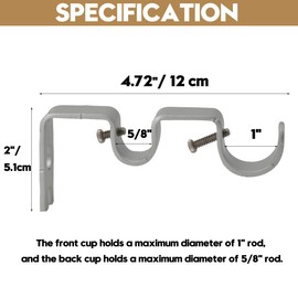 AddGrace 2 PCS Double Curtain Rod Bracket Heavy Duty Curtain Rod Brackets for 1" and 5/8" Rod Wall Mounted Curtain Rod Holders for Living Room Bedroom Silver