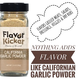 FlavorKicker California Garlic Powder, no additives, non GMO, 1.9 oz. glass jar to preserve freshness