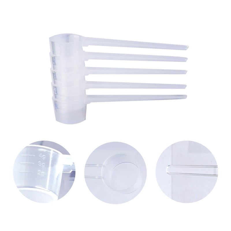 Bojueshaw 5pcs Protein Scoop Set,5g Plastic Measuring Scoops,Transparent Dosing Spoon