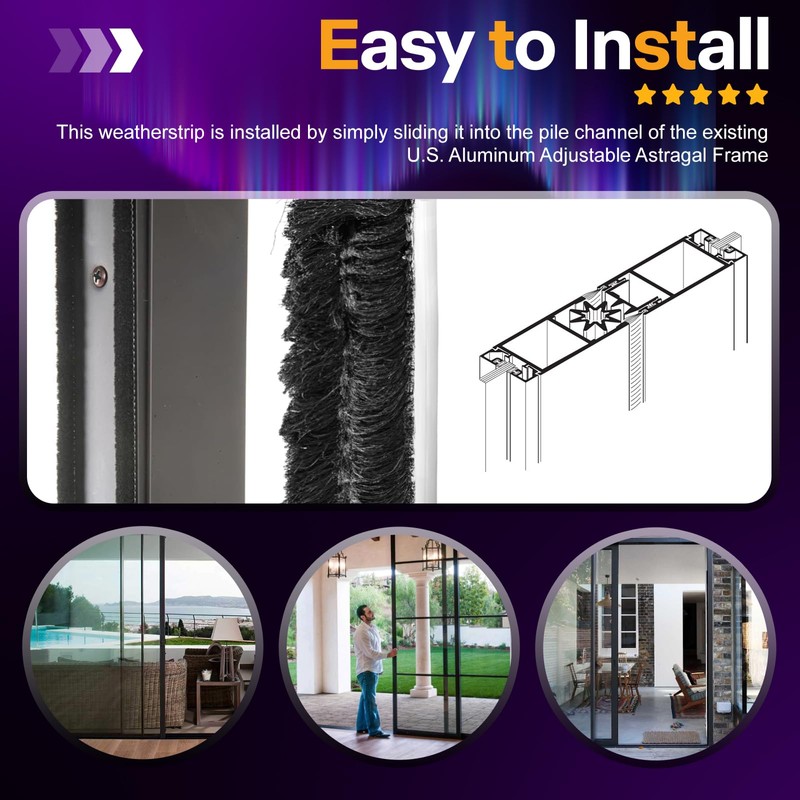 W510C .312" (7.9 mm) Adjustable Astragal Replacement Pile Weatherstrip 100FT