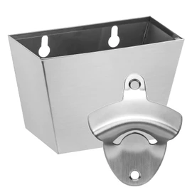 Wall Mounted Beer Bottle Opener with Cap Catcher Drain Openings