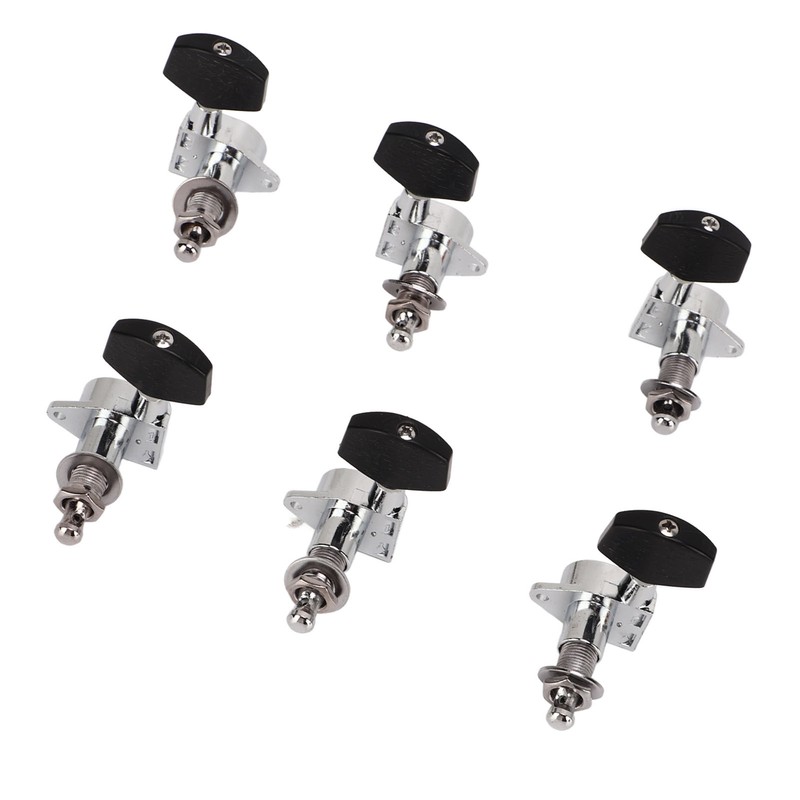 6 Pcs Guitar Tuning Pegs 3L3R Metal Body Black Wood