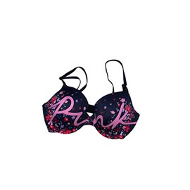 Victoria's Secret Pink Wear Everywhere T-Shirt Lightly Lined Bra Color Black Floral Size 32D New