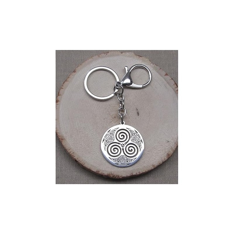 Key Ring Bag Jewellery Medallion Symbol Triskel Stainless Steel Silver