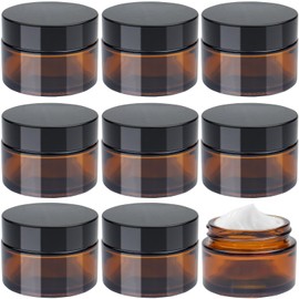 Roellgs Amber Glass Jars, 8 Pack 30 ml Glass Jars with Lids - Brown Travel Cosmetic Containers, Travel Pots with UV Protection for Powder, Lotion and Cream (30g)