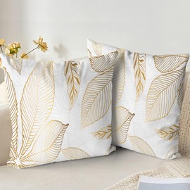 XPHZZL Cushion Covers Set of 2 Pack 60 x 60 cm - Soft Golden Leaves Pattern Decorative Pillow Covers for Sofa Bed Garden Outdoor Spring Decor with Invisible Zipper 24 x 24 Inch