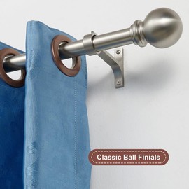 Brushed Nickel Curtain Rods for Window 28-48 Inch, Curtain Rods 2 Pack, Decorative Curtain Rod with Ball Finials, 1 Inch Diameter Heavy Duty Curtain Rod, Adjustable Single Drapery Rod Brushed Nickel