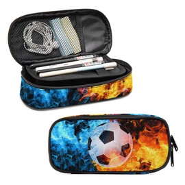 Okentiso Soccer Printed Pencil Case, Large Capacity Pencil Pouch, Pencil Bag with Zipper Compartment, Boy's Multifunction Stationery Bag for Back to School Students