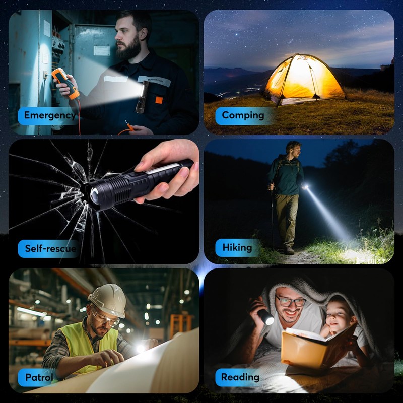 JIJ Flashlight 3 Pack, Rechargeable Flashlights High Lumens, 7 Modes