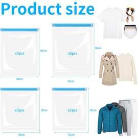 12 Set Vakuumbeutel für Kleidung Wiederverwendbar Kompressionsbeutel Txeouse Vakuumbeutel zum Rollen 4 Größen ideal für Kleidung Quilt Bettwäsche (35x50cm, 40x50cm, 40x60cm, 50x70cm)