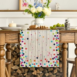 Artoid Mode Polka Dot Wood Happy Birthday Table Runner, Seasonal Kitchen Dining Table Decoration for Home Party Decor 13x72 Inch