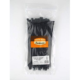 South Main Hardware 848138 8-in, 100-Pack, 75-lb, Black, Standard Nylon Cable Tie, 100 Piece