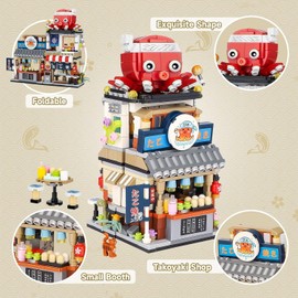 QLT Japanese Street View Takoyaki Shop Mini Building Blocks, MOC Creative Japanese Toys for Girls 6-12 Years Old, 722 Pcs Simulation Architecture Construction Toy, Gift Idea for Kids Adults