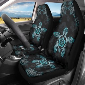 ZIATUBLES Sea Turtle Flowers Print Bucket Seat Cover Car Front Seat Covers 2PCS All-Weather Protection Car Interior Seat Cover Van Seat Covers Front Seats Only