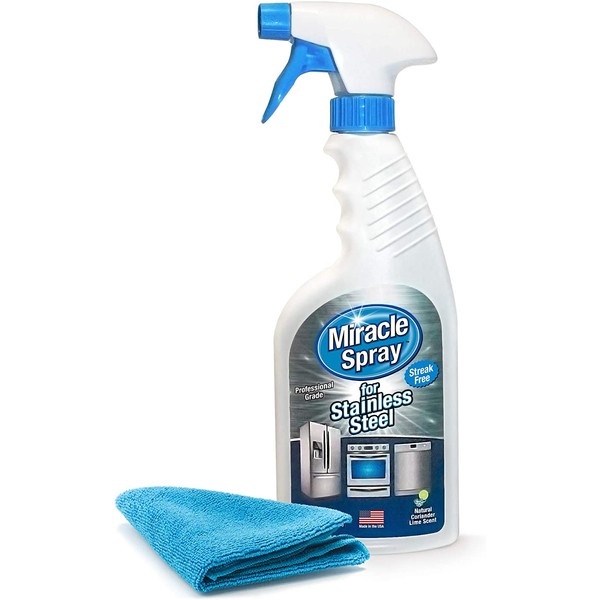 MiracleSpray for Stainless Steel Cleaning - Remove Fingerprints and Smudges from Kitchen Appliances, Oven, Grill, Refrigerator, Microwave, Sink, Hood - Includes Microfiber Towel - (16 Ounce Kit)