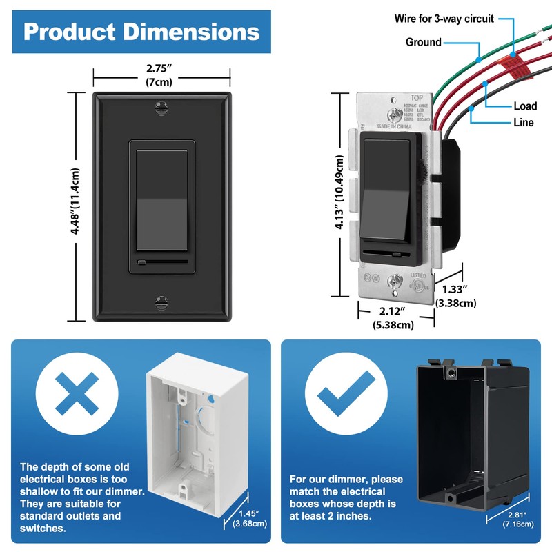 BESTTEN 6 Pack Dimmer Wall Light Switch, Compatible with Dimmable
