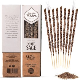 Sagrada Madre 9 pcs Wildly Harvested - White Sage Incense Sticks, 7" Long - Thick Aromatic Incense Sticks (45-55 min Burning Time) to Neutralize Negative Energies & Harmonizing Spaces -Pack x 3