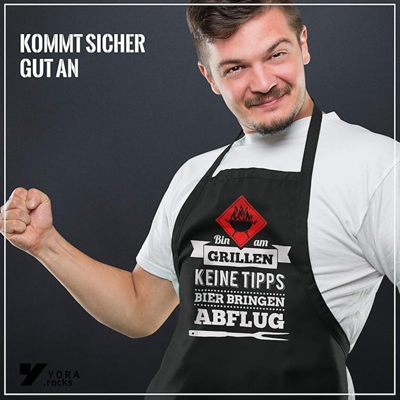 Yora BBQ Apron for Men - Bin am Grillen (German