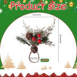 Phlognfy Christmas Napkin Rings, Christmas Napkin Rings, Cedar with Cedars, Red Berries, for Christmas Party Table Decoration