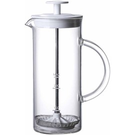 French Press，Handheld Milk Frother,Glasses Milk Foam Maker,Warm & Cold Milk,480ML,High Heat-Resistant,Manual Operation Frother for Coffee, Latte, Cappuccino, Frappe, Matcha, Hot Chocolate (White)