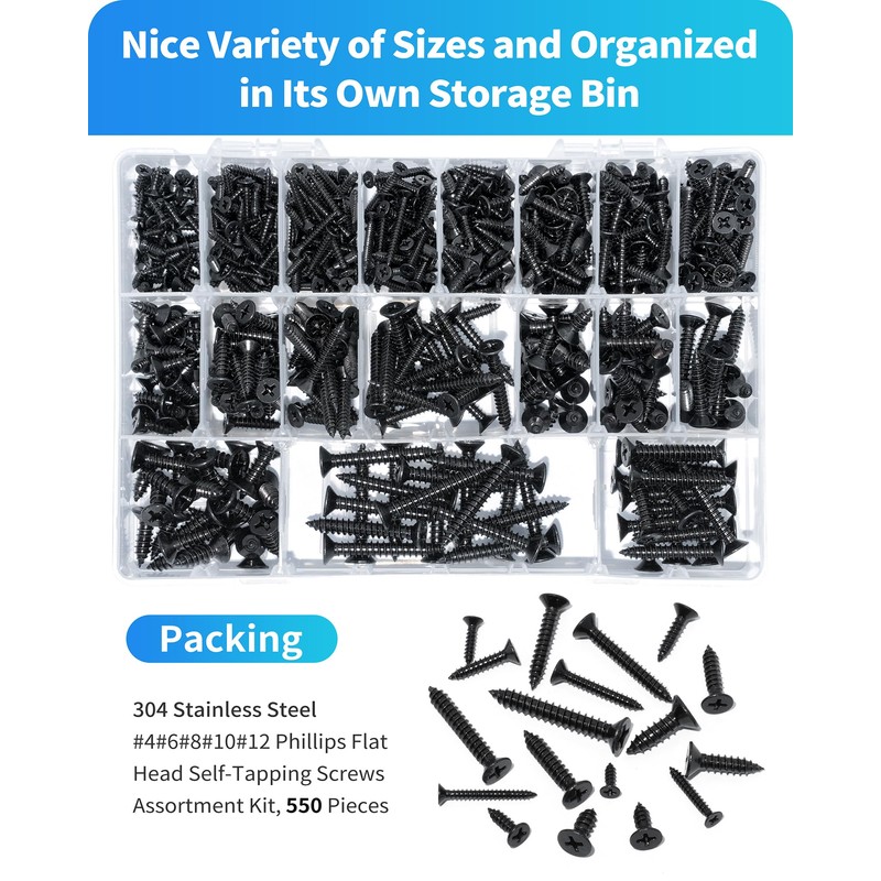 DIVANC 550Pcs 304 Stainless Steel Wood Screws Assortment Kit, Phillips