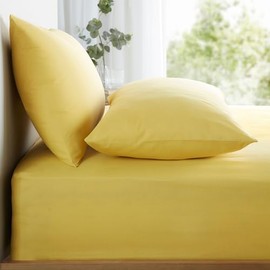 Appletree Yellow Super King Fitted Sheet - 182 x 200 x 28 cm - Plain Dyed Flat Sheet - Light Yellow Super King Flat Sheet - Soft and Luxurious 100% Cotton