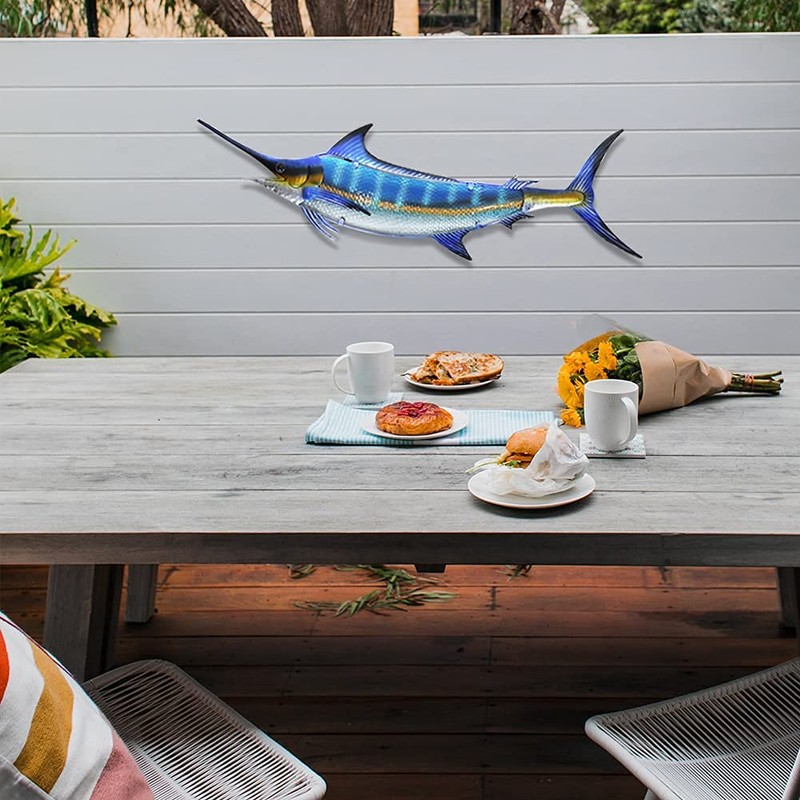 LIFFY Metal Blue Marlin Wall Decor Indoor Metal Fish Wall