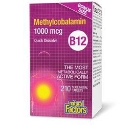 Natural Factors Vitamin B12 Methylcobalamin 1000 mcg, 210 sublingual tablets, BONUS SIZE, Quick Dissolve Vitamin B12, Most Bioactive Form, Supports Formation of Red Blood Cells and Healthy Immune Function