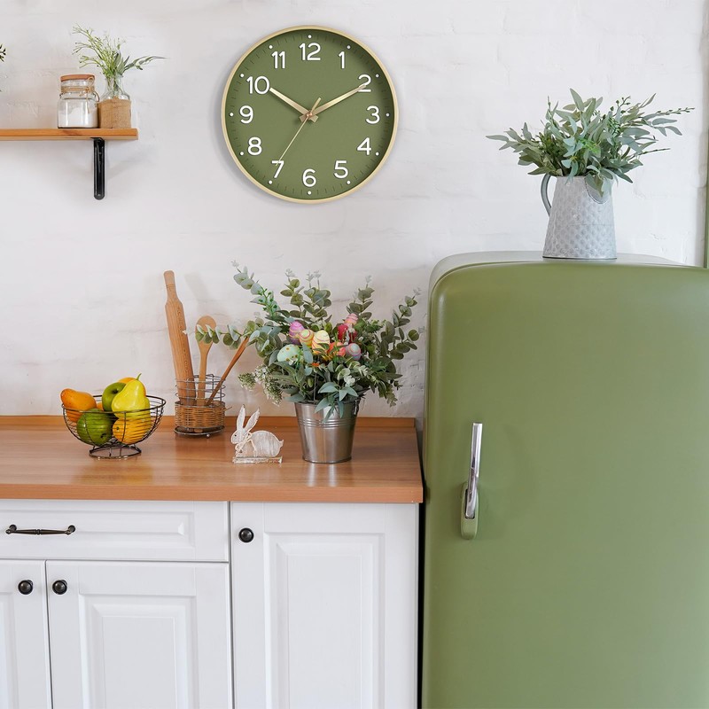Roymnie Wall Clock 14 Inch Silent Green Wall Clocks Battery