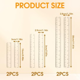 Pack of 6 Plastic Ruler, Transparent Plastic Ruler, Flexible Precision Ruler, 15, 20, 30 cm (6, 8, 12 Inch) Transparent Ruler, Shatterproof for School, Office, Home, Flexi Crystal Clear
