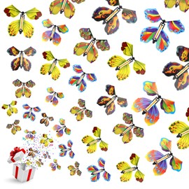 AhlsenL 20 PCS Flying Butterfly Toy, Wind Up Flying Butterfly Surprise Box Wind Up Butterfly Surprise Toy for Wedding Birthday Party Book and Greeting Cards(5 Styles)