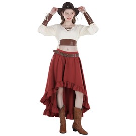 CR ROLECOS Women's Victorian Skirt Women's Gothic Steampunk Pirate Skirt High Waist with Belt, Red-1435, L